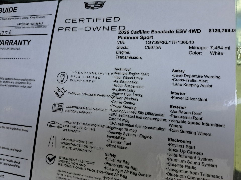 2026 Cadillac Escalade ESV Platinum Sport