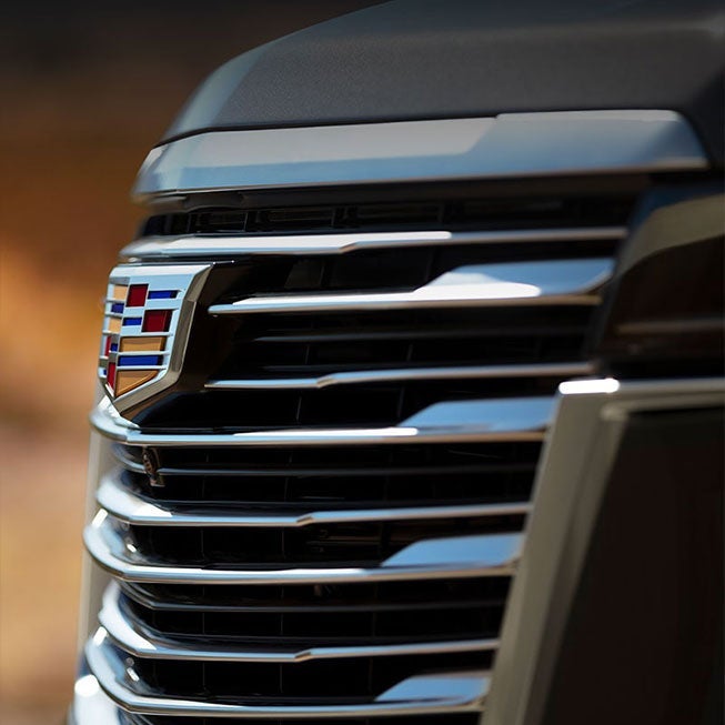 closeup of Cadillac grille and cadillac logo